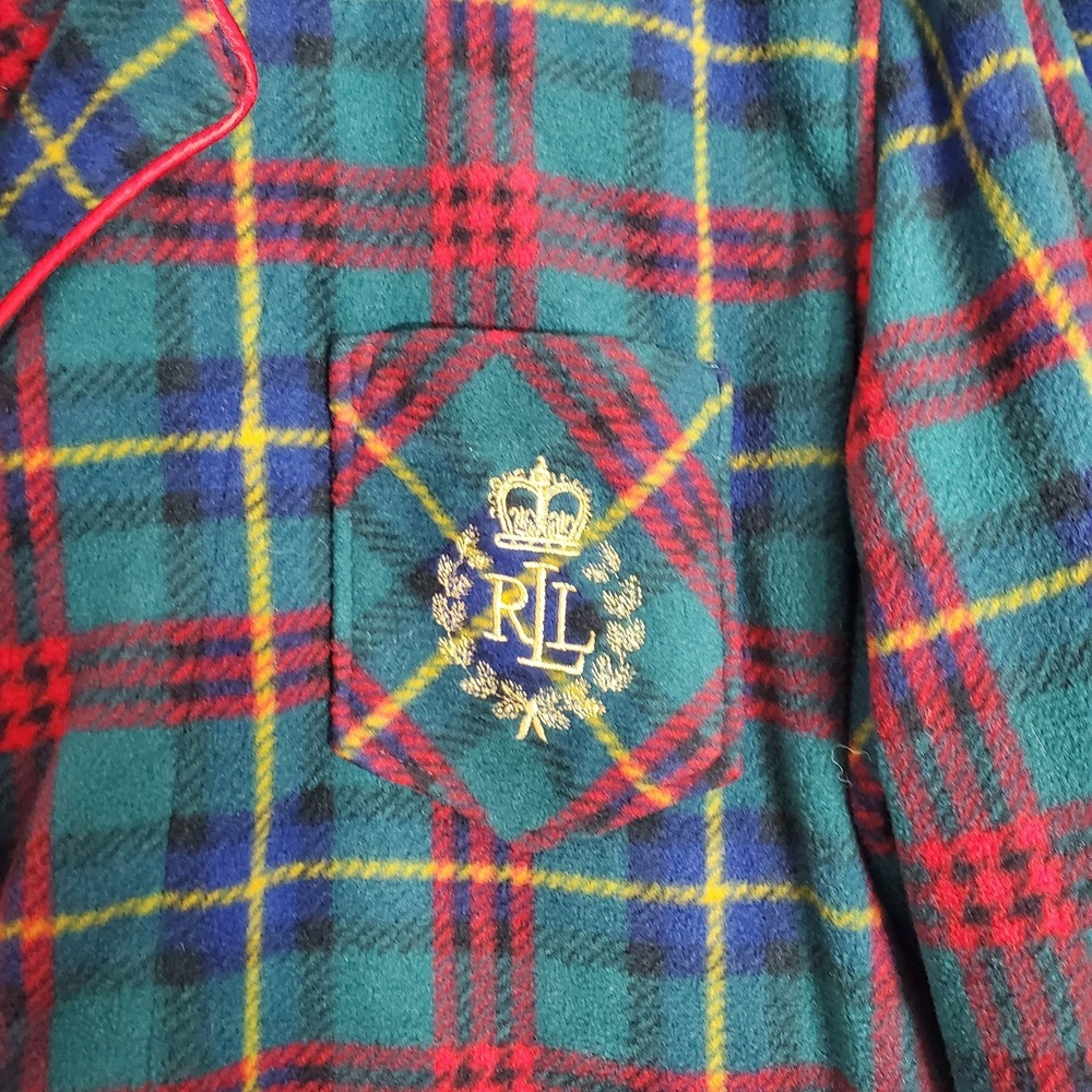 Lauren Ralph Lauren Womans M Green Plaid Fleece Pajama Set Crest Logo Christmas - Picture 3 of 11